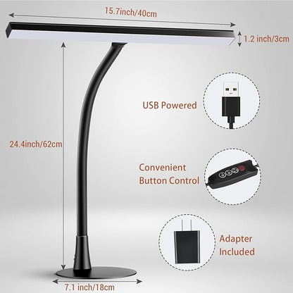 LED Desk Lamp, 15.7" Wide Modern Architect Desk Light for Home Office, 10W Bright Tall Flexible Task Lamp for Piano, Monitor, Workbench, 3 Color Modes & 30 Brightness, 1000LM (Black) - LeafyLoom