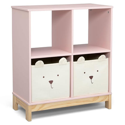 Delta Children babyGap Graham 4-in-1 Convertible Crib with Storage Drawer + Brannan Bear Bookcase with Bins + Brannan Bear Wall Shelf with 4 Hooks, Blush Pink/Dark Pink (Bundle) - LeafyLoom