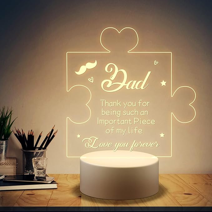 Puzzle Night Light Gift for Dad, Dad Gifts from Daughter and Son Night Lamp with Plastic Base, Unique Gifts On Birthday Christmas Day for Dad - LeafyLoom