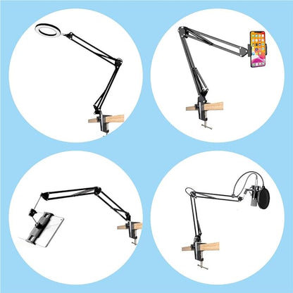 Replacement Heavy Duty C Clamp for 1/2” Base Magnifying Lamp,Desk Lamp,Swing Arm Lamp,Phone I pad Mount,Tablet Mic Holder,Table Mount Clamp for Microphone Stand Mic Boom Arm (ALU BLACK) - LeafyLoom