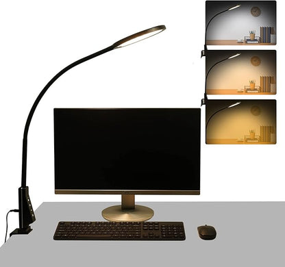 LED Desk lamp with Clamp, Eye-Caring Clip on Lamp for Home Office, 5 Lighting Modes with 5 Brightness Levels, Flexible Gooseneck Swing Arm Architect Task Table Lamps - LeafyLoom