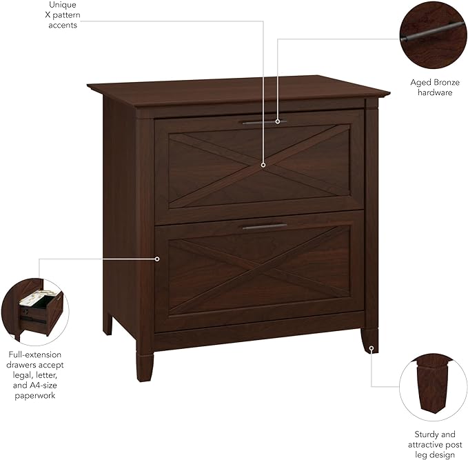 Bush Furniture Key West 2 Drawer Lateral File Cabinet in Bing Cherry - LeafyLoom