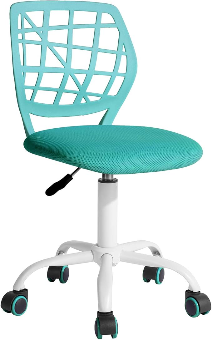 FurnitureR Kids Desk Chair, Armless Office Chair Small Adjsutable Swivel Task Chair with Soft Cushion for Study Kids Teens Child, Turquoise - LeafyLoom