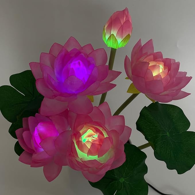 Colorful LED Lotus Flower Lamp Buddha Lamp for Cabinet Buddhist Altar - Artificial Lotus Flower Lamp for Home Living Room Desktop Decor (Colour Light) - LeafyLoom