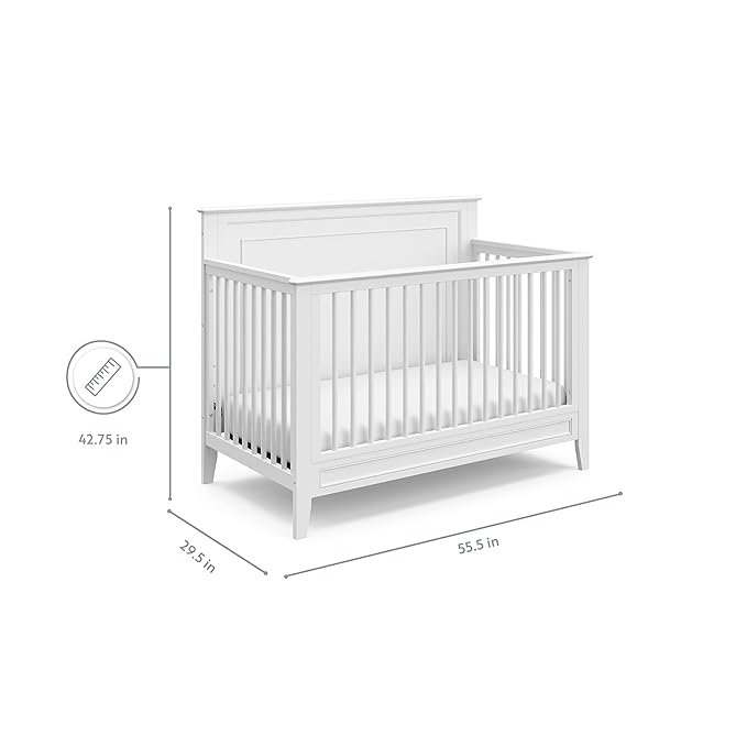 Storkcraft Solstice 5-In-1 Convertible Crib (White) – GREENGUARD Gold Certified, Converts to Toddler Bed and Full-Size Bed, Fits Standard Full-Size Crib Mattress, Adjustable Mattress Support Base - LeafyLoom