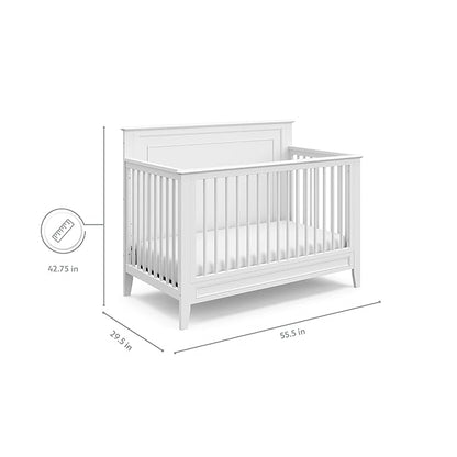 Storkcraft Solstice 5-In-1 Convertible Crib (White) – GREENGUARD Gold Certified, Converts to Toddler Bed and Full-Size Bed, Fits Standard Full-Size Crib Mattress, Adjustable Mattress Support Base - LeafyLoom