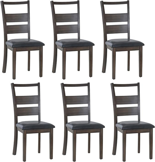 COLAMY Upholstered Dining Chairs Set of 6, PU Leather Dining Room Kitchen Side Chair with Ladder High Back and Adjustable Foot Pegs - Dark Brown - LeafyLoom