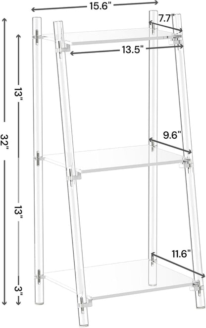 Small Acrylic Ladder Bookshelf, 3 Tier Clear Bookcase, Multipurpose Book Shelf for Living Room, Bathroom, Office, Modern, 11.6" D x 15.6" W x 32" H - LeafyLoom