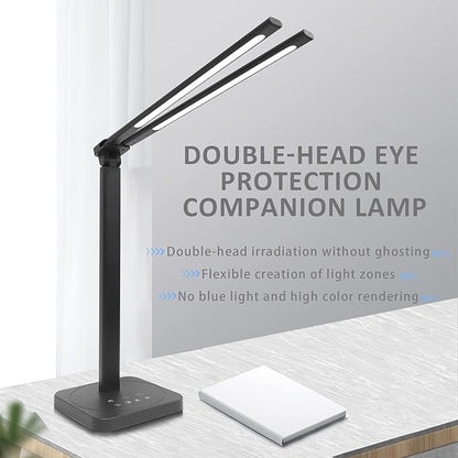 LED Double Head Desk Lamp,Double Swing-arm Table Lamps, Piano Lamp,Adjustable Brightness Color Temperature ，for Home/Reading/Offices/Bedrooms/Dormitories - LeafyLoom