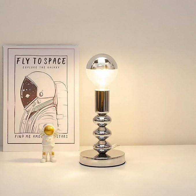 Simple Lamps,Unique Lamp Base Only,Mini Bedside Table Lamp Bases,E26 Edison Light Bulb Stand for Small Spaces,Minimalist Desk Lamps Set w/ 5.8ft White Cord Switch Plug,No Bulb,Silver/Chrome,M - LeafyLoom