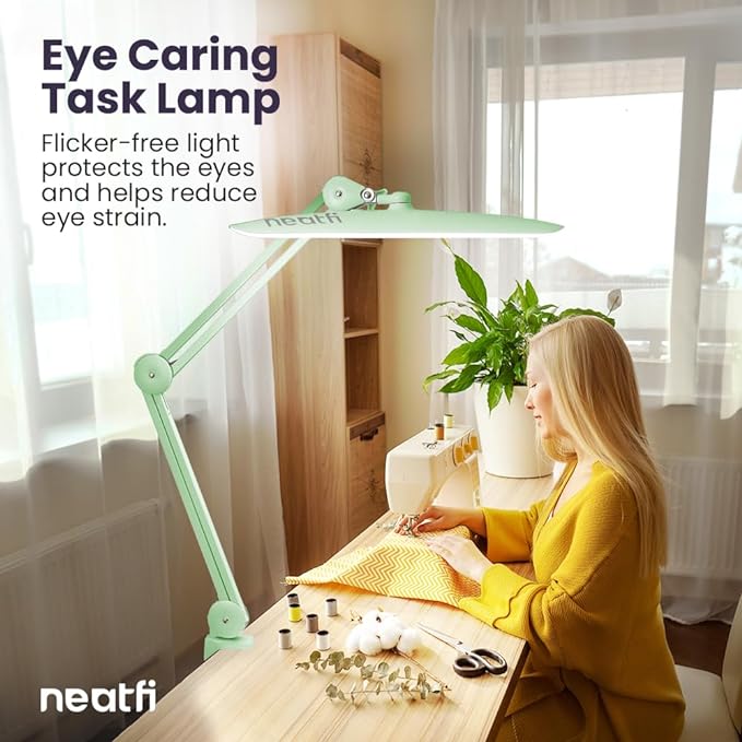 Neatfi XL 2,200 Lumens LED Task Lamp, 24W Super Bright Desk Lamp, 117 Pcs SMD LED, 4 Level Brightness, Dimmable, Task LED Light for Home, Office, Workbench (Non-CCT, Midnight Green) - LeafyLoom