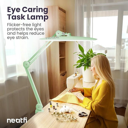 Neatfi XL 2,200 Lumens LED Task Lamp, 24W Super Bright Desk Lamp, 117 Pcs SMD LED, 4 Level Brightness, Dimmable, Task LED Light for Home, Office, Workbench (Non-CCT, Midnight Green) - LeafyLoom