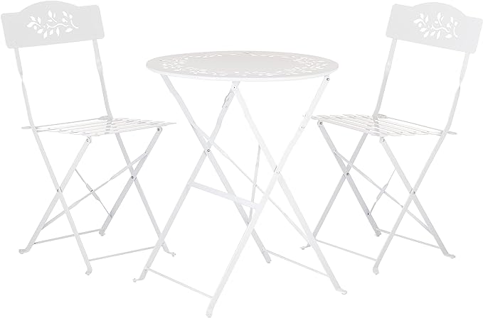 Alpine Corporation Indoor/Outdoor 3-Piece Bistro Set Folding Table and Chairs Patio Seating, White - LeafyLoom