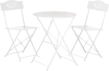 Alpine Corporation Indoor/Outdoor 3-Piece Bistro Set Folding Table and Chairs Patio Seating, White - LeafyLoom