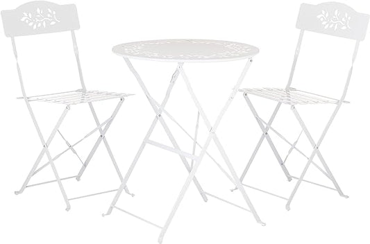 Alpine Corporation Indoor/Outdoor 3-Piece Bistro Set Folding Table and Chairs Patio Seating, White - LeafyLoom