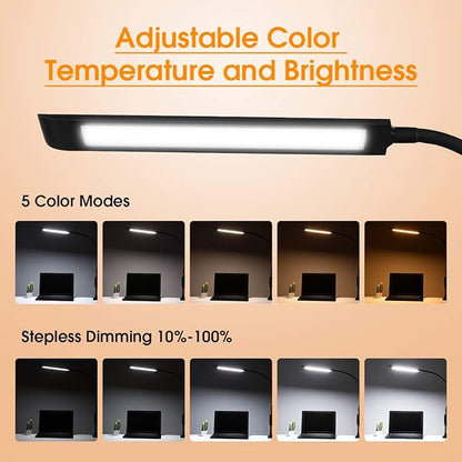 KEDSUM LED Desk Lamp with Clamp, Flexible Gooseneck Clamp Lamp with Touch & Remote Control, 10W Eye-Care Architect Desk Lamp for Office/Home, with 5 Color Modes, 5-Level Brightness & Memory Function - LeafyLoom