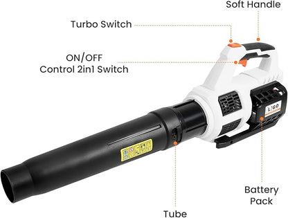 20V Cordless Brushless Leaf Blower for Lawn Care, 580-CFM 160-MPH 4.0Ah Battery Powered with Variable Speed, Handheld, Including Battery&Fast Charger. - LeafyLoom