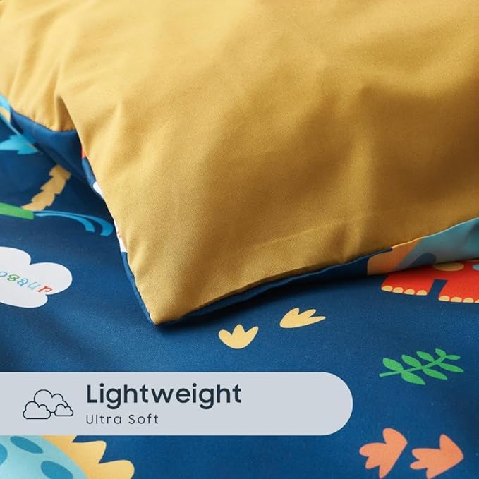 Wake In Cloud - Dinosaur Bedding Set for Boys, Cute Colorful Dinosaur Comforter Set with Sheets, 5 Pieces Kids Bed in a Bag, Navy Blue, Twin Size - LeafyLoom