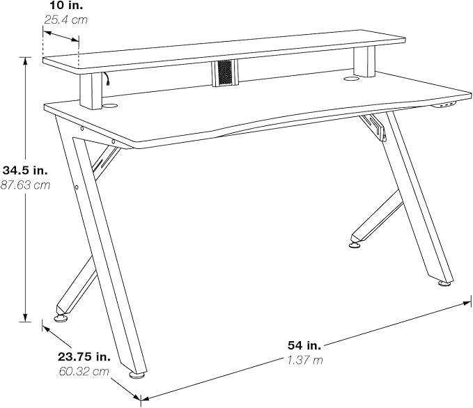 OSP Home Furnishings Area51 Battlestation Gaming Desk with Bluetooth RGB LED Lights, Matte Black - LeafyLoom