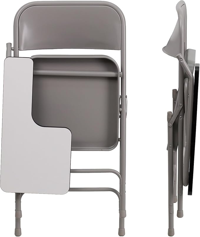 Flash Furniture Rutherford Steel Folding Chair with Right Handed Tablet Arm, Commercial Foldable Conference Room Tablet Arm Chair, Set of 2, Gray - LeafyLoom