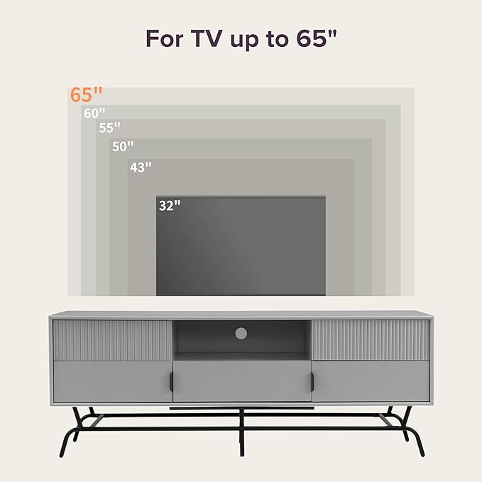 24/7 Shop at Home Quin Modern TV Stand with Storage Drawers, Media Console Cabinet, Entertainment Center for 65 inch Television, Unique Living Room Furniture, Grey Pure - LeafyLoom