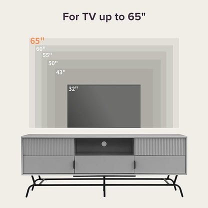 24/7 Shop at Home Quin Modern TV Stand with Storage Drawers, Media Console Cabinet, Entertainment Center for 65 inch Television, Unique Living Room Furniture, Grey Pure - LeafyLoom