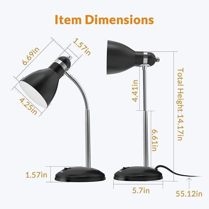 LEPOWER Metal Desk Lamp, Adjustable Goose Neck Table Lamp, Eye-Caring Study Desk Lamps for Bedroom, Study Room and Office (Black) - LeafyLoom