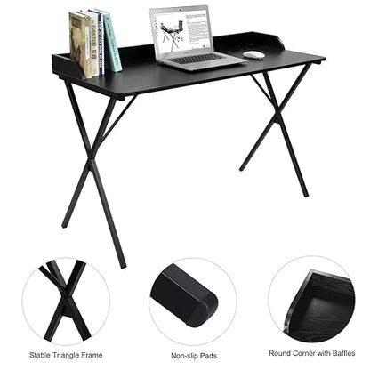 Alecono Black Desk 47'' Writing Computer Desk for Home Office Small Spaces Modern Study Sturdy PC Gaming Table, Black Wood - LeafyLoom