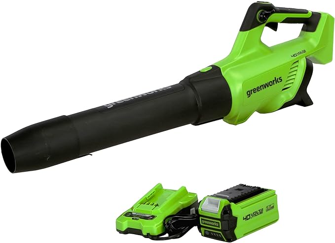 Greenworks 40V (120 MPH / 500 CFM / 75+ Compatible Tools) Cordless Axial Leaf Blower, 2.5Ah Battery and Charger Included - LeafyLoom