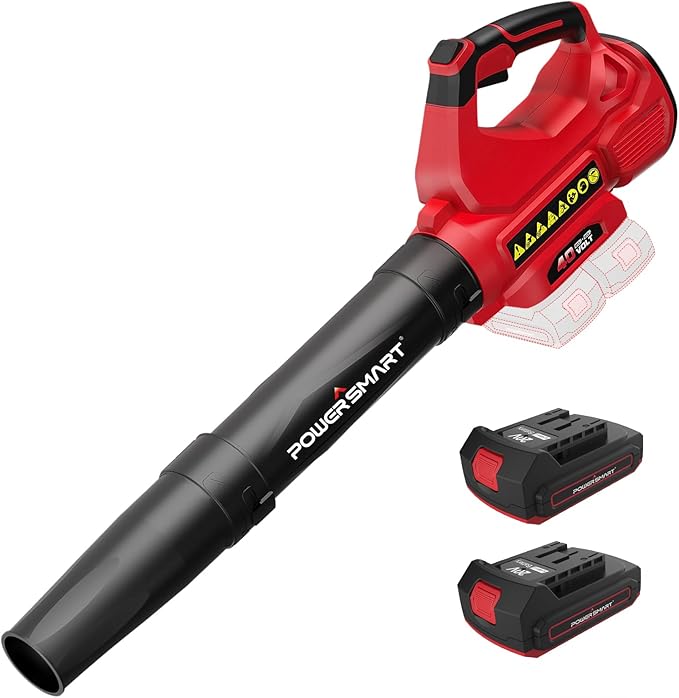 PowerSmart 40V Cordless Leaf Blower, Powerful 450CFM 130MPH Performance with 2X 2.0Ah Batteries & Chargers Included, for Quick & Easy Lawn Care (DB2201B) - LeafyLoom