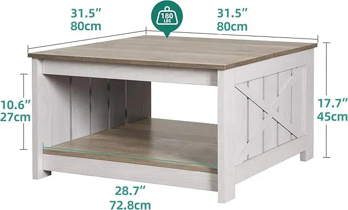 YITAHOME Coffee Table Farmhouse Coffee Table with Storage Rustic Wood Cocktail Table,Square Coffee Table for Living Meeting Room with Half Open Storage Compartment,Grey Wash - LeafyLoom