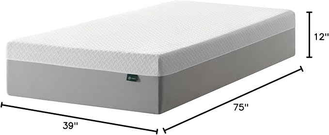 ZINUS 12 Inch Green Tea Essential Memory Foam Mattress [New Version], Twin, Fiberglass Free, Medium Feel, Breathable Airflow Memory Foam, Certified Safe Foams & Fabric, Mattress in A Box - LeafyLoom