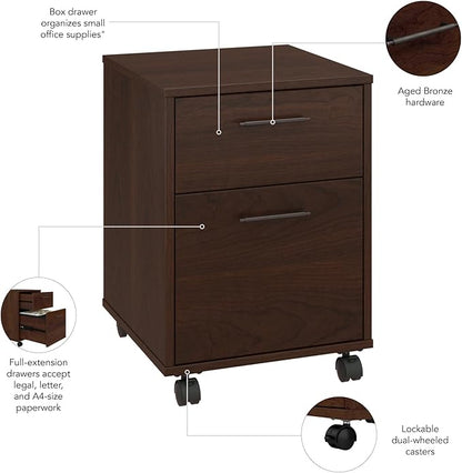 Bush Furniture Key West 2 Drawer Mobile File Cabinet, Bing Cherry (KWF116BC-03) - LeafyLoom