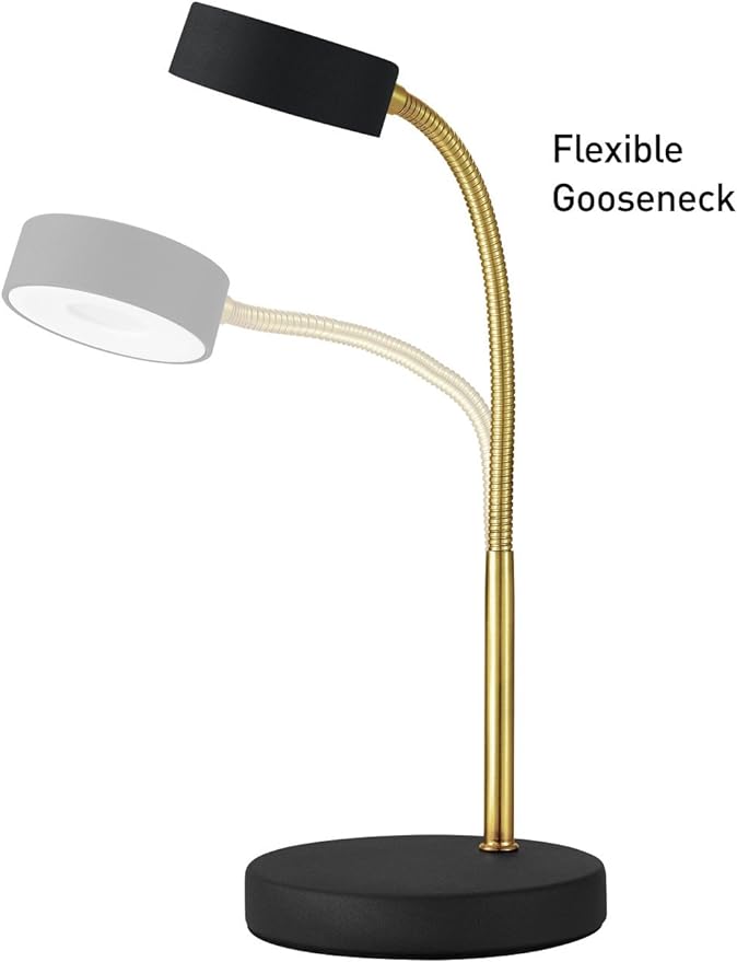 Globe Electric 30061 Desk Lamp, Gold Gooseneck, Matte Black Finish, 5W Energy Star Integrated LED, 250 Lumens 30061, 15.45", Black & Gold - LeafyLoom