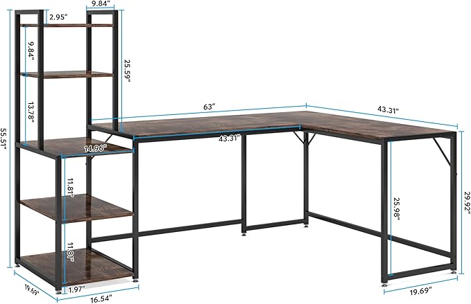 79 Inch Reversible L-Shaped Desk, Large Corner Computer Desk with 5 Tier Storage Shelves - LeafyLoom