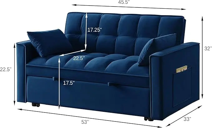 3 in 1 Multi-Functional Futon Loveseat Pull Out Couch Bed, Convertible Sleeper Sofa Bed with Adjustable Backrest and Pillows , 2 Seater Love Seat Lounge Chaise for Living Room Office RV Furniture - LeafyLoom