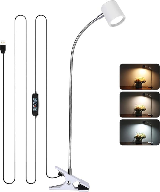 Dott Arts Desk Lamp,USB Clip On Light with 3 Color Modes,LED 10 Levels Brightness Reading Lamp, 360°Gooseneck Book Light,Eye-Care Reading Light for Home Office,Headboards White… - LeafyLoom