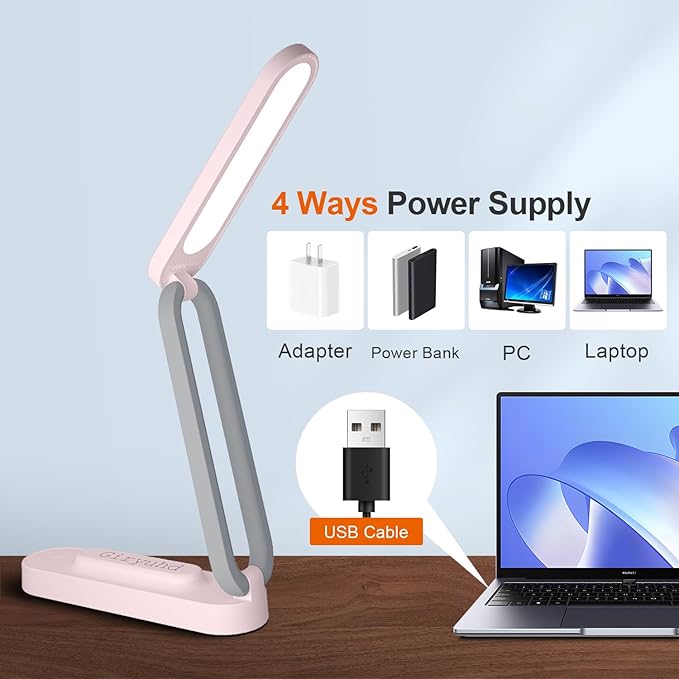 LED Desk Lamp for Office Home & Battery Operated Lamp Rechargeable Lamp Foldable & Portable Light, LED Desk Light Strip, 3 Brightness Dimmable Small Desk Lamp Wireless Reading Lamp - LeafyLoom