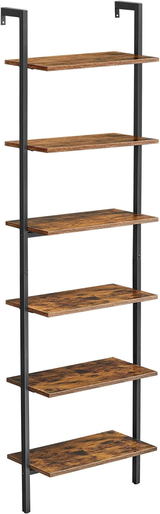 VASAGLE Industrial Ladder Shelf, 6-Tier Bookshelf, Wall Shelf for Living Room, Office, Kitchen, Bedroom, 23.6 x 11.8 x 80.6 Inches, Rustic Brown and Black ULLS103B01 - LeafyLoom