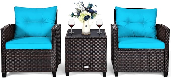 3 PCS Patio Furniture Set, OneSize, Turquoise - LeafyLoom