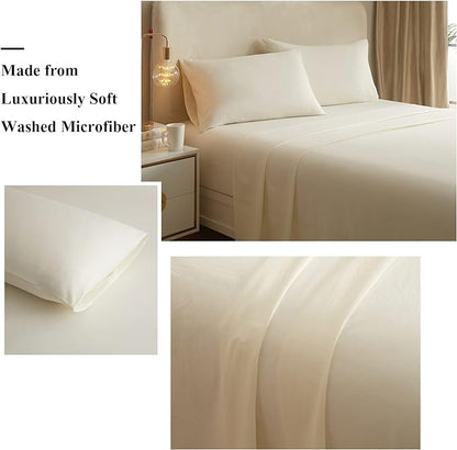 HighBuy Twin XL Size Sheet Sets Cream - 3 Piece Bed Sheets and Pillowcase Set for Twin XL Bed Mattress - Cooling Sheets Soft Deep Pocket Sheets,Fitted Sheets,Twin XL Bed Sheets,Cream - LeafyLoom