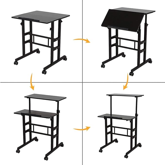 soges 23.6inches Height Adjustable Desk Laptop Desk on The Wheels, Rolling Stand Up Desk Computer Desk Adjustable Standing Desk Sit and Stand Desk Portable Laptop Table, Black - LeafyLoom