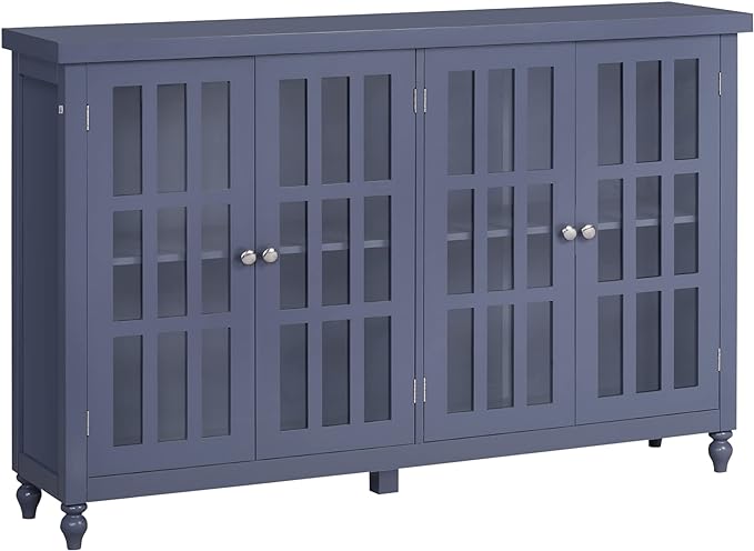 HOMCOM Sideboard, Buffet Cabinet with 4 Tempered Glass Doors, Stripe Pattern and Adjustable Storage Shelf, Credenza, Gray - LeafyLoom