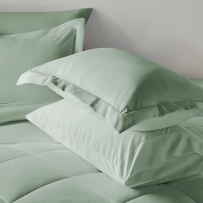 CozyLux Twin Comforter Set with Sheets 5 Pieces Bed in a Bag Sage Green All Season Bedding Sets with Comforter, Pillow Shams, Flat Sheet, Fitted Sheet and Pillowcases - LeafyLoom