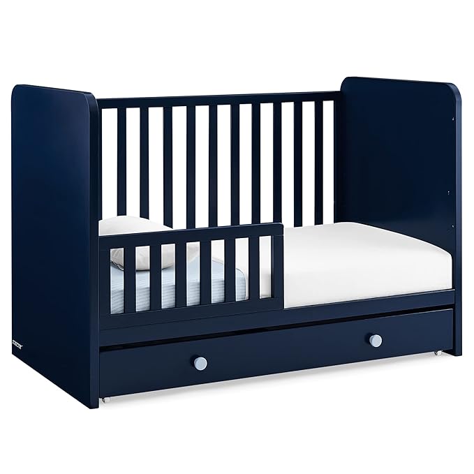 GAP babyGap Graham 4-in-1 Convertible Crib with Storage Drawer - Greenguard Gold Certified, Navy/Light Blue - LeafyLoom