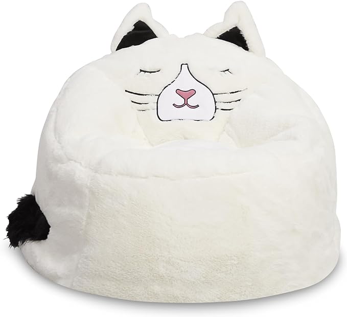 Posh Creations Cute Soft and Comfy Bean Bag Chair for Kids, Large, Animal - Ivory Cat - LeafyLoom