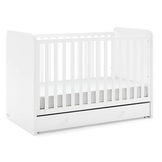 GAP babyGap Graham 4-in-1 Convertible Crib with Storage Drawer - Greenguard Gold Certified, Bianca White - LeafyLoom