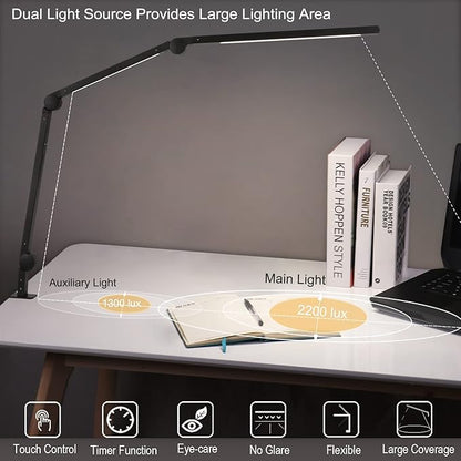 Desk Lamp, LED Desk Lamp with Clamp for Home Office, High Brightness Dimmable Desk Light, Adjustable Color Temperature Swing Arm Architect Lamp with Memory & Timing,Touch control Clamp Lamp - LeafyLoom