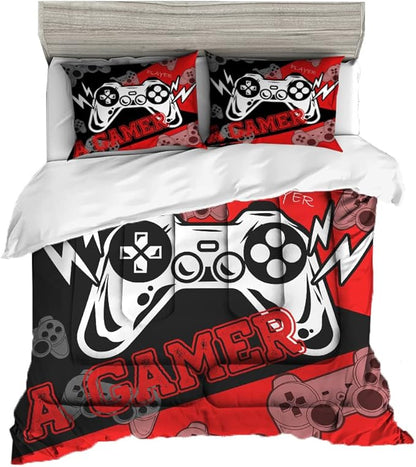 Sunnycitron Boys Gaming Comforter Set Twin Gaming Bedding for Boys Teens Gamer Comforter Gaming Bed Kids Bed Comforter Set Gamepad Game Bedding twin Comforter set (1 Comforter 2 Pillowcase) - LeafyLoom