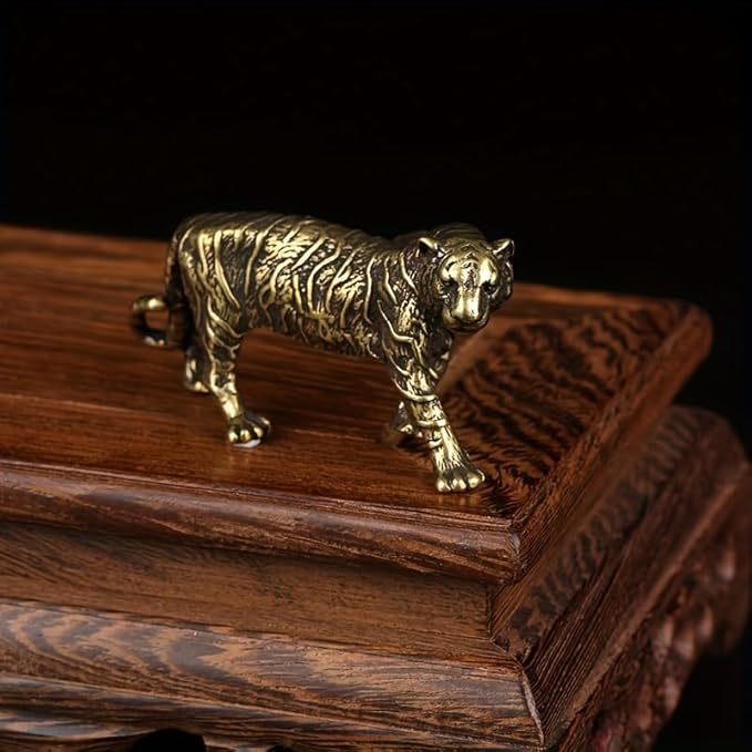 Vintage Solid Brass Big Tiger Figurine - Majestic Desk Decor for Collectors - Perfect Home or Office Accent(Big Tiger) - LeafyLoom